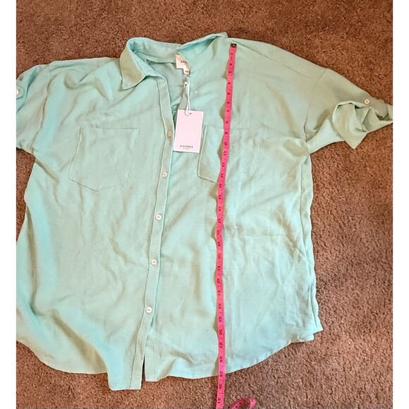 Andree by Unit Top Womens Plus 2X Mint Green Button Up Blouse Pretty NWT - Picture 3 of 5